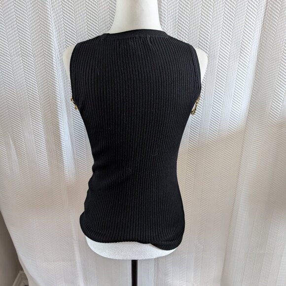 Catherine Malandrino Black ribbed sleeveless knit top with gold chains Small - Picture 5 of 10